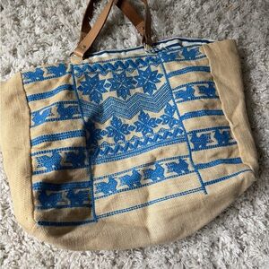Elegant Star Mela striped cute beach boho large Blue and Tan Tote Bag